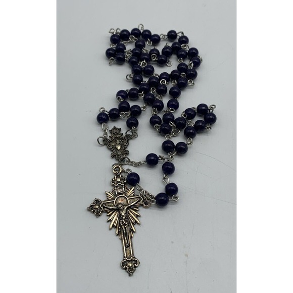Vintage Mixed Lot Of 5 Glass Bead Rosaries Pink White Blue & Irredescent Red - Picture 5 of 16